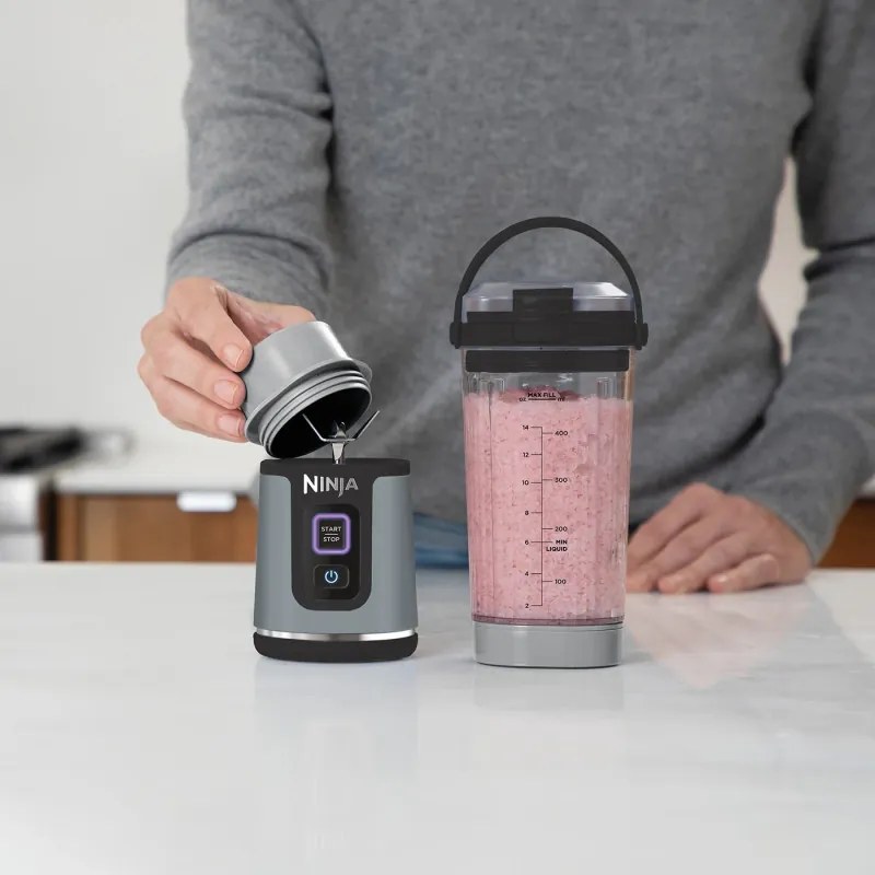 Φορητό μπλέντερ Ninja BC151EUBK, 7.4W, 530 ml, ατσάλινη λεπίδα με 6 λεπίδες, θρυμματισμός πάγου, έως 10 κύκλοι, χωρίς BPA, USB-C, Μαύρο