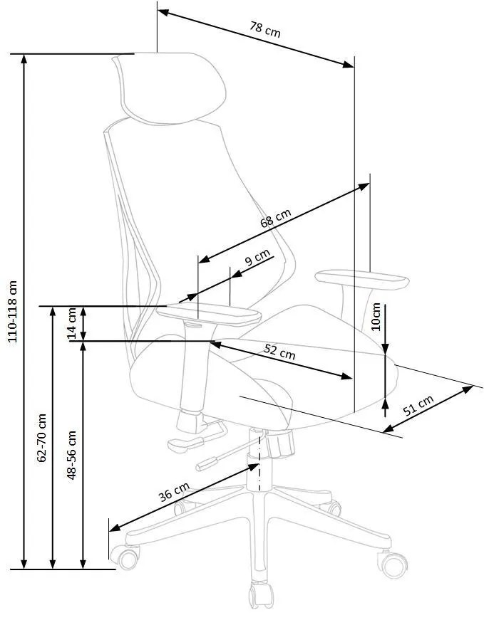 Pass Καρεκλα Γραφειου Ανθρακι Εργονομικη 68x78x110-118cm