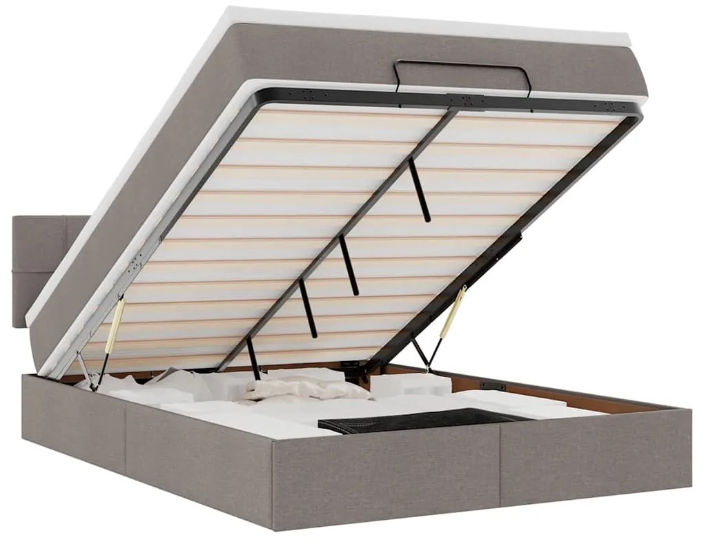 vidaXL Οθωμανικό κρεβάτι με στρώμα & LEDs Taupe 140x200 cm Ύφασμα