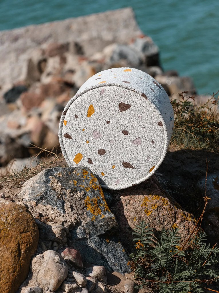 Terrazzo Πουφ Σκαμπο Υφασμα Μπουκλε / Σενιλ Υπόλευκο