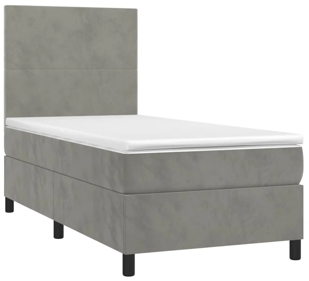 Κρεβάτι Boxspring με Στρώμα Ανοιχτό Γκρι 80x200 εκ. Βελούδινο - Γκρι