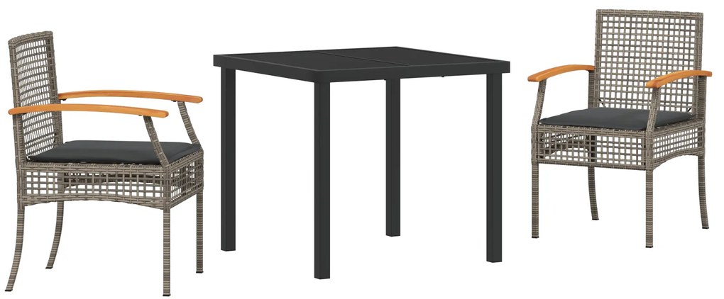 vidaXL Σέτ φαγητού για κήπο 3 pcs Γκρι συνθετικό ρατάν