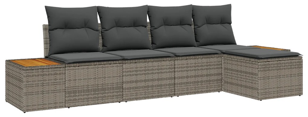 vidaXL σετ καναπέ κήπου 5 τμχ με μαξιλάρια γκρι poly rattan acacia