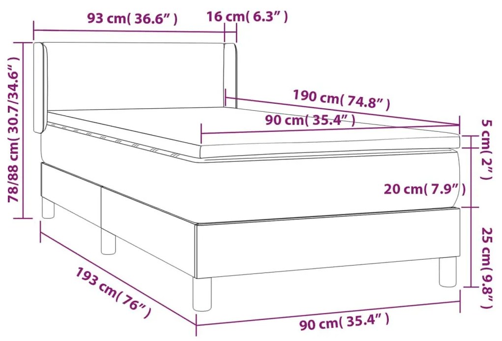 Κρεβάτι Boxspring με Στρώμα Κρεμ 90x190 εκ.Υφασμάτινο - Κρεμ