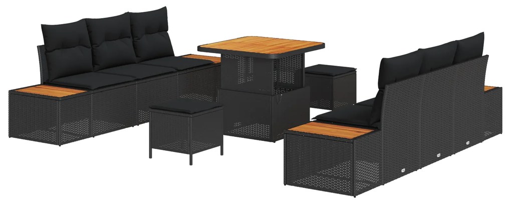 vidaXL 9 Τεμαχίων Καναπέ Κήπου με Μαξιλάρια Μαύρο Πολυκαρβόνιο Ακακία
