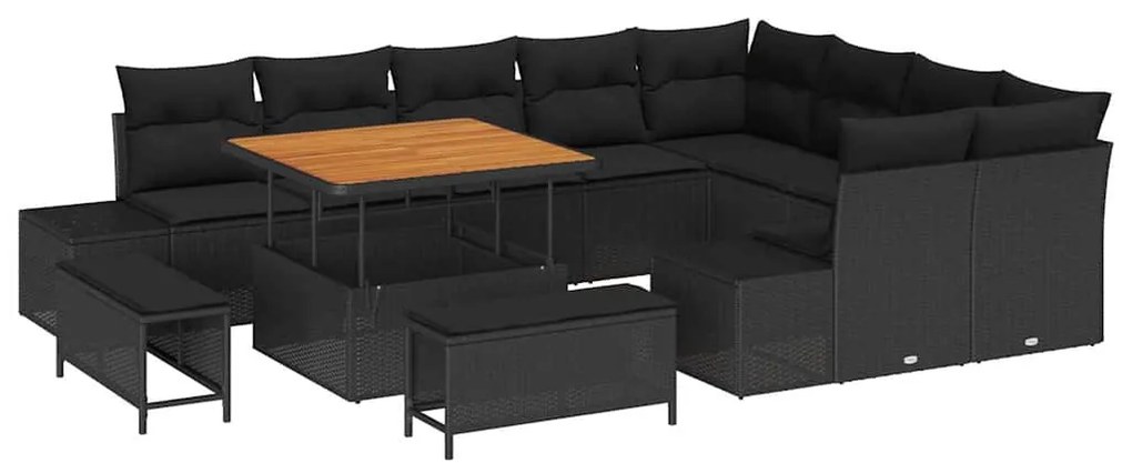 vidaXL Σετ Καναπέ Κήπου με μαξιλάρι 12 pcs Μαύρο 100 x 100 x 71 cm
