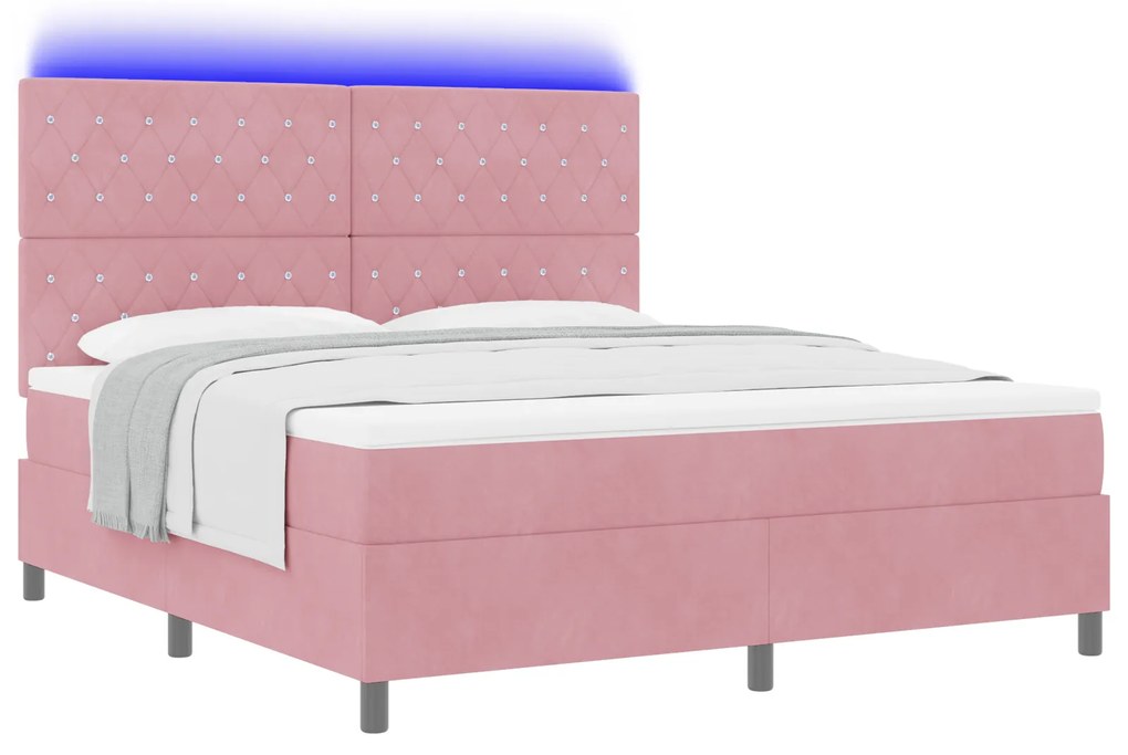 vidaXL κρεβάτι Box Spring με στρώμα & LED ροζ 180x200 εκ. βελούδο