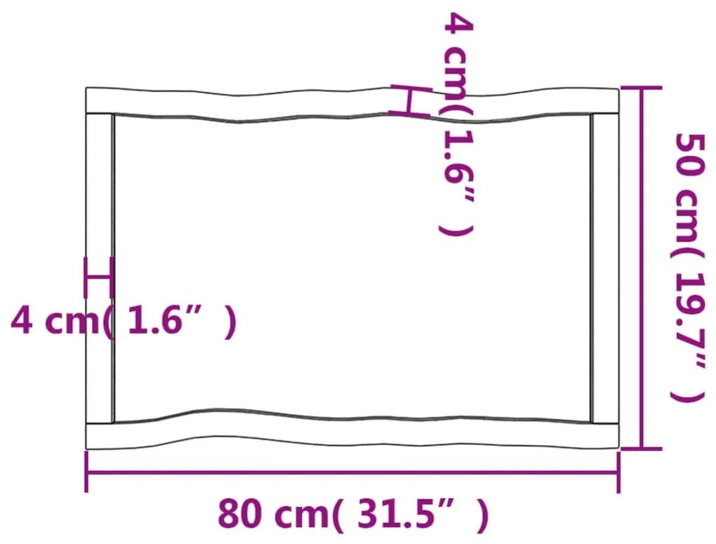 Επιφ Τραπεζιού Αν Καφέ 80x50x(2-4)εκ. Ακατέργ. Μασίφ Ξύλο Δρυός - Καφέ