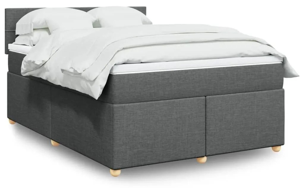 Κρεβάτι Boxspring με Στρώμα Σκούρο Γκρι 140x190 εκ. Υφασμάτινο - Γκρι