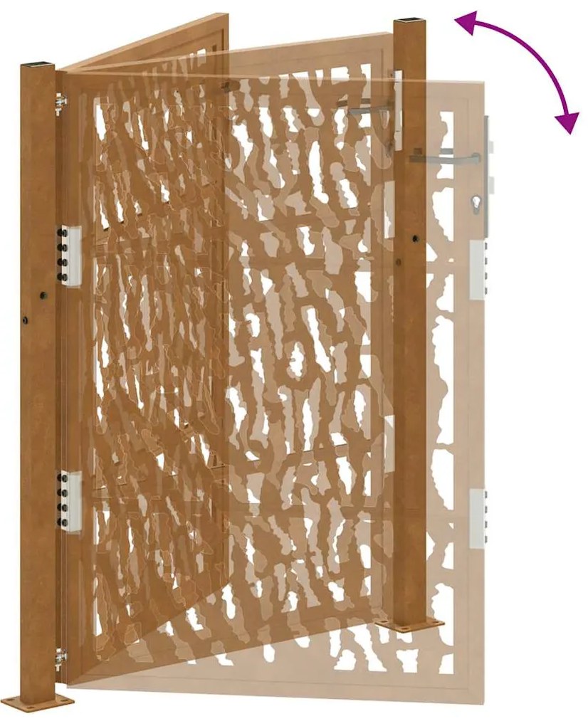 Πύλη κήπου 105x130 cm από διαβρωμένο χάλυβα με σχεδιασμό ίχνους - Καφέ