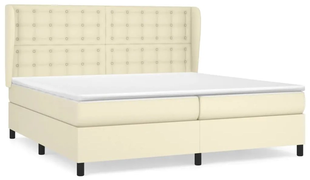 vidaXL Κρεβάτι Boxspring με Στρώμα Κρεμ 200x200 εκ. Συνθετικό Δέρμα