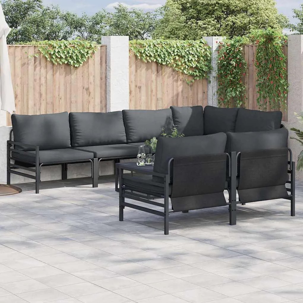 vidaXL Σετ Καναπέ Κήπου με μαξιλάρι 7 pcs Ανθρακί Ατσάλι & ύφασμα