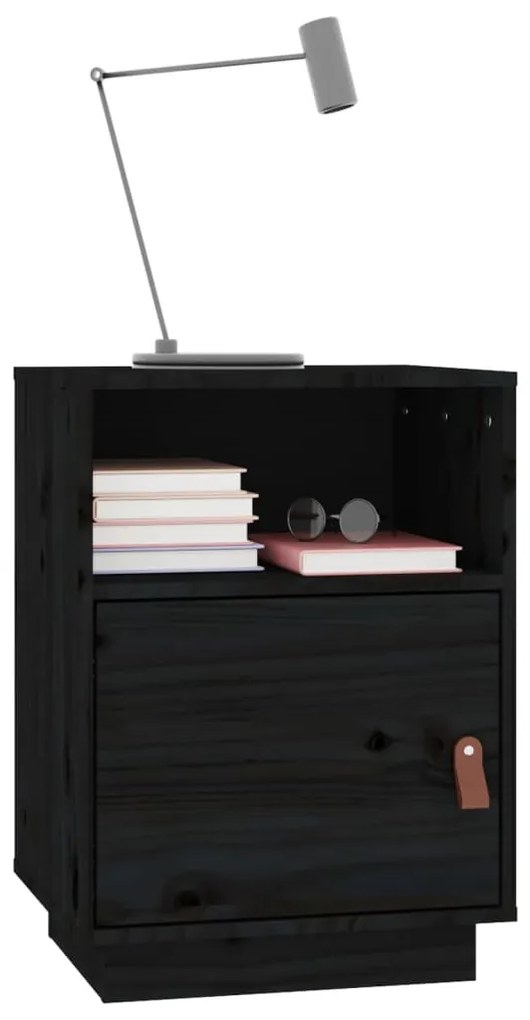 vidaXL Κομοδίνα 2 τεμ. Μαύρα40x34x55 εκ. από Μασίφ Ξύλο Πεύκου