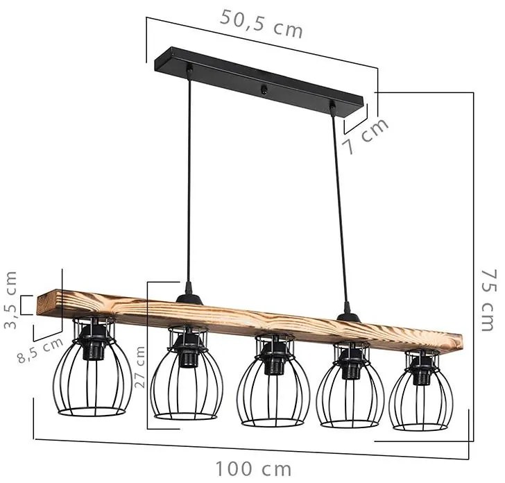 Φωτιστικό οροφής πεντάφωτο Jazzy Ε27 καρυδί-μαύρο 100x12x75εκ 100x12x27 εκ.