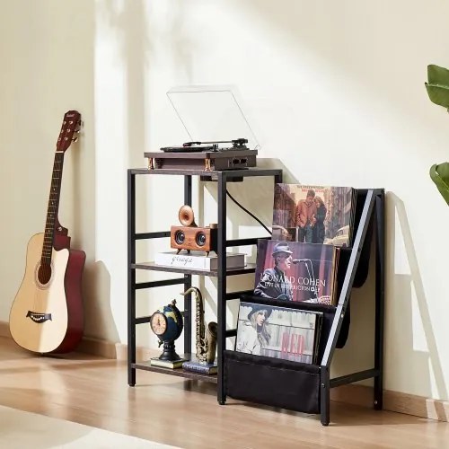 VEVOR 3 Tiers Record Player with LED Light &amp; USB Ports Metal Vinyl Shelf Black