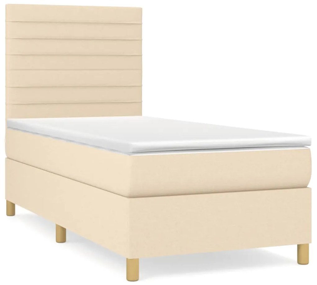 vidaXL Κρεβάτι Boxspring με Στρώμα Κρεμ 90x190 εκ.Υφασμάτινο