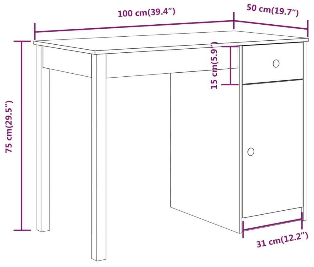 ΓΡΑΦΕΙΟ ΜΑΥΡΟ 100 X 50 X 75 ΕΚ. ΑΠΟ ΜΑΣΙΦ ΞΥΛΟ ΠΕΥΚΟΥ 814633