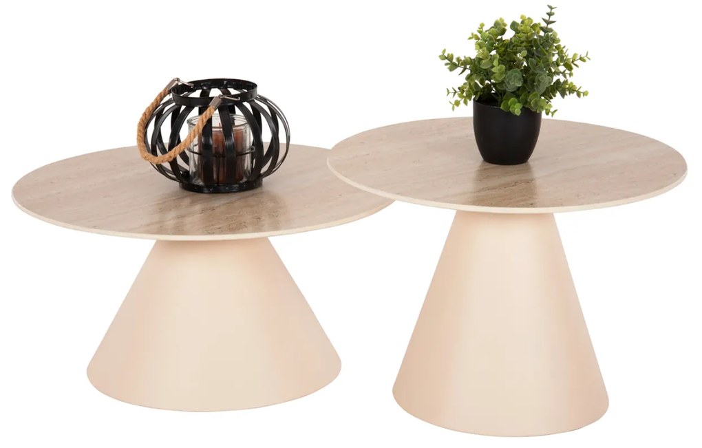 ΒΟΗΘΗΤΙΚΑ ΤΡΑΠΕΖΑΚΙΑ 2ΤΜΧ NANZA HM9927 ΜΕΤΑΛΛΟ ΚΡΕΜ-ΜΠΕΖ ΚΕΡΑΜΙΚΟ TOP Φ50&Φ60 εκ.