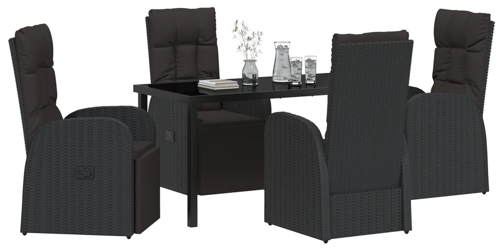 vidaXL Ανακλινόμενες Καρέκλες Κήπου 5 pcs Μαύρο 140 x 70 x 73 cm