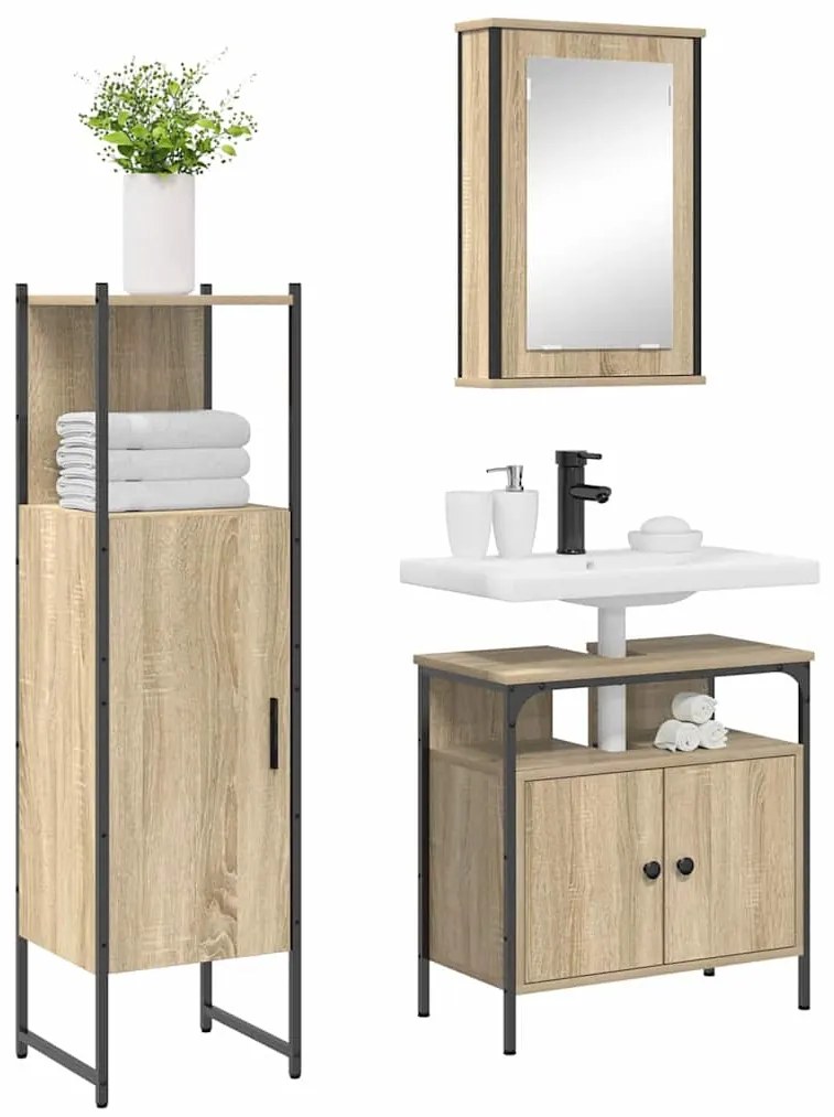 vidaXL Σετ Επίπλων Μπάνιου με ράφι 3 pcs Καφέ 33 x 33 x 120.5 εκ.