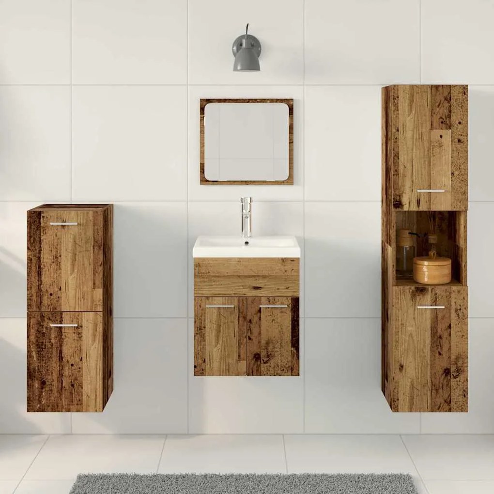 vidaXL Σετ Επίπλων Μπάνιου Επιτοίχιο 4 pcs Παλιό Ξύλο 30 x 30 x 130 εκ