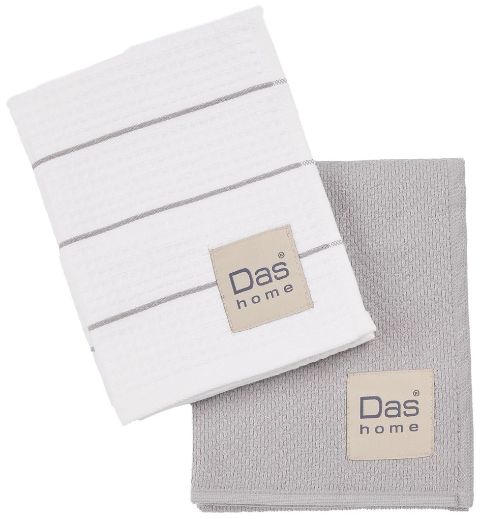 Ποτηρόπανο Σετ 2τμχ Βαμβακερό 30x50εκ. Kitchen 0829 Grey-White Das Home