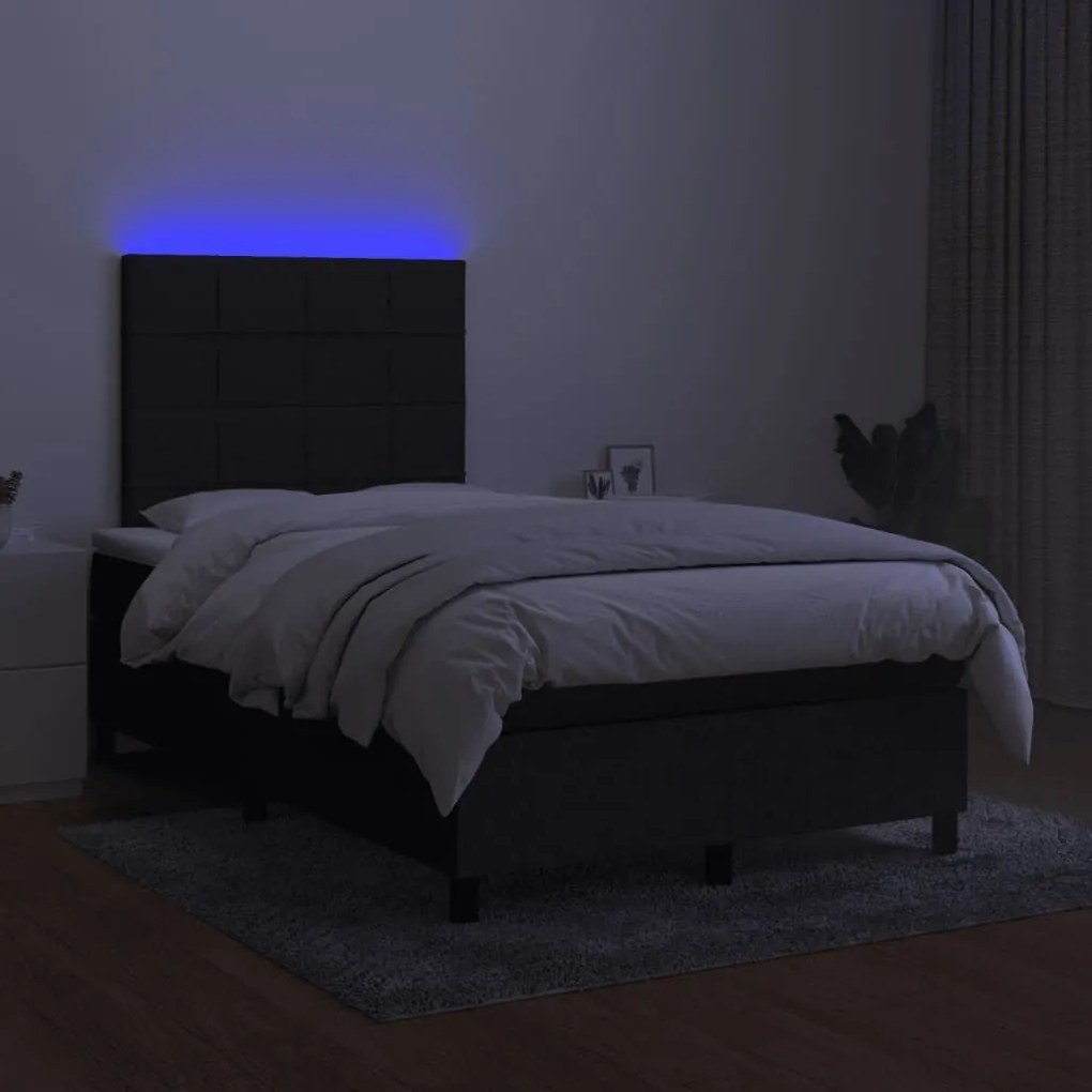 Κρεβάτι Boxspring με Στρώμα &amp; LED Μαύρο 120x190 εκ. Υφασμάτινο - Μαύρο