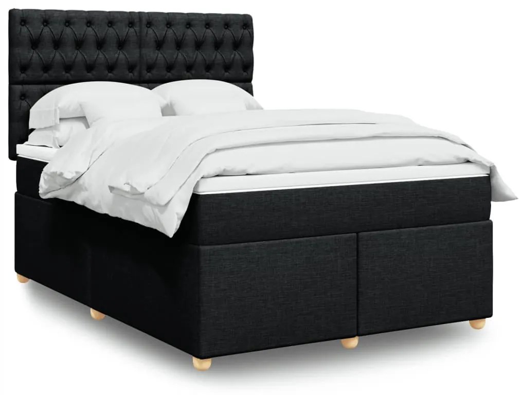 vidaXL Κρεβάτι Boxspring με Στρώμα Μαύρο 140x200 εκ. Υφασμάτινο