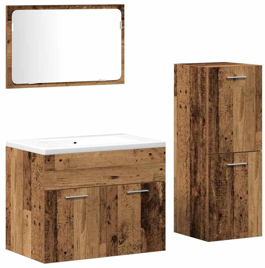 vidaXL Σετ Επίπλων Μπάνιου 3 pcs Παλιό Ξύλο Επεξεργασμένο ξύλο