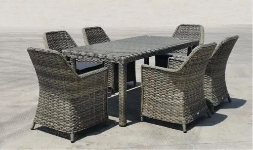 ESPERIA Set Τραπεζαρία Κήπου ALU,Wicker Grey Brown-Ανθρακί: Τραπέζι 180x90 + 6 Πολυθρόνες Ε6869,6