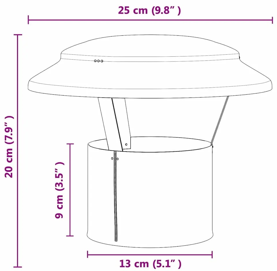 vidaXL Κάλυμμα Βροχής Καμινάδας Ασημί 25 x 25 x 20 εκ.
