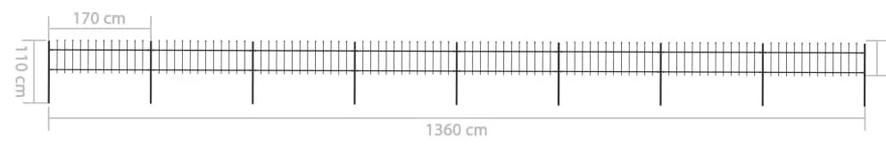 vidaXL Κάγκελα Περίφραξης με Λόγχες Μαύρα 13,6 x 0,6 μ. από Χάλυβα