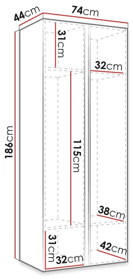 Ντουλάπα Hartford 367, Artisan βελανιδιά, Μαύρο, 186x74x44cm, 50 kg, Πόρτες ντουλάπας: Με μεντεσέδες, Αριθμός ραφιών: 4, Αριθμός ραφιών: 4