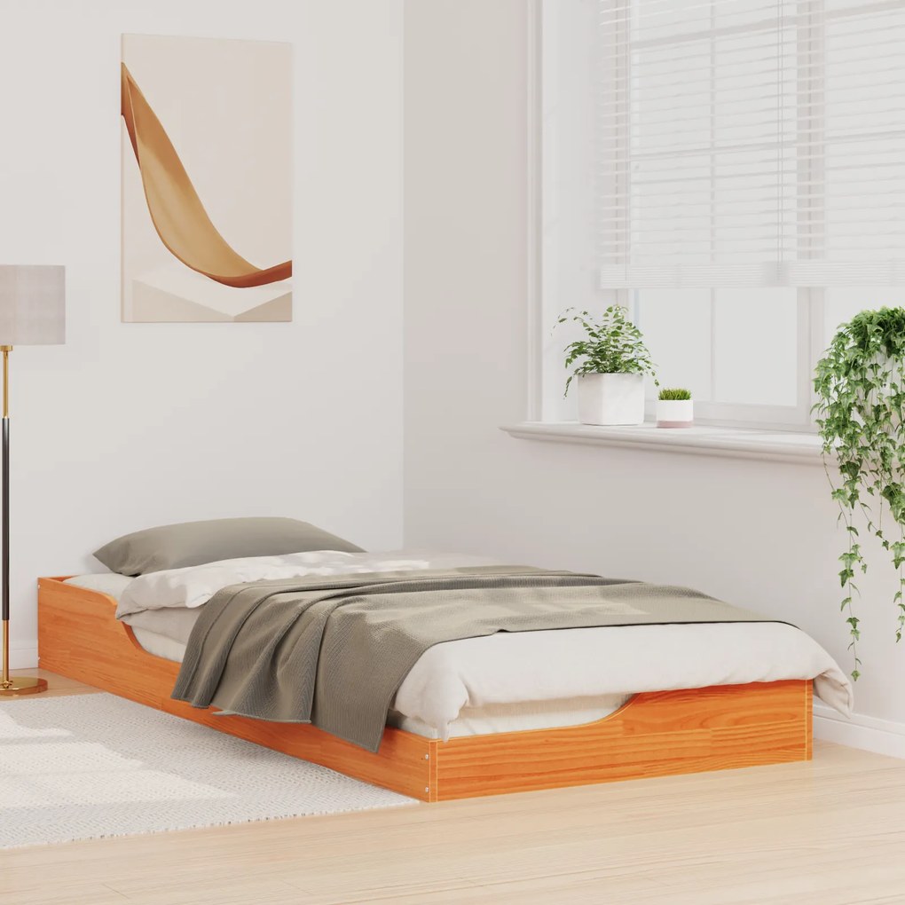 vidaXL Κρεβάτι δαπέδου Καφέ κεριού 80 x 210 cm Στερεό Ξύλο