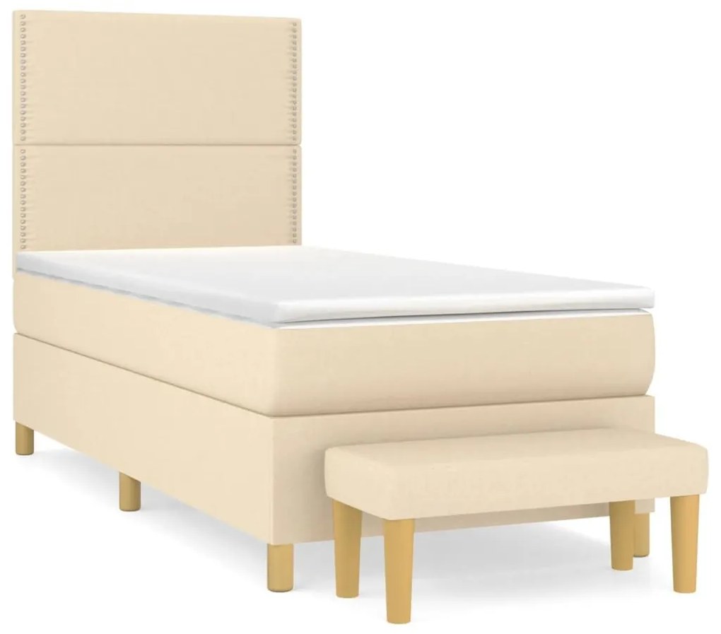 Κρεβάτι Boxspring με Στρώμα Κρεμ 90x200 εκ.Υφασμάτινο - Κρεμ