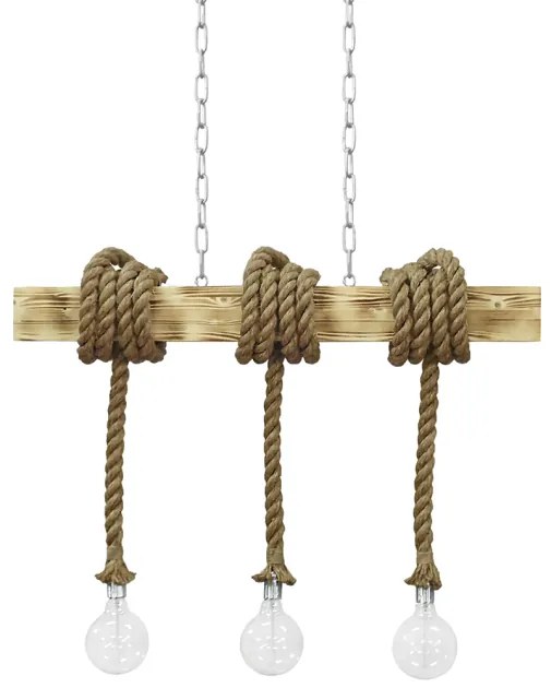 Κρεμαστό Φωτιστικό Οροφής ράγα ξύλο Rope MR 3L σχοινί Heronia-31-0515-Καφέ 31-0515