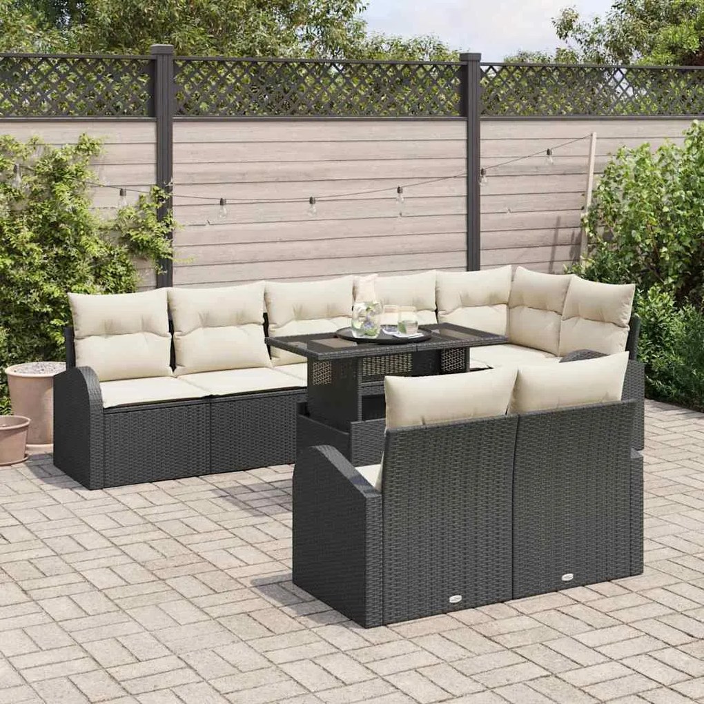 vidaXL Σετ Καναπέ Κήπου 9 pcs Μαύρο και κρεμ 100 x 55 x 73 εκ