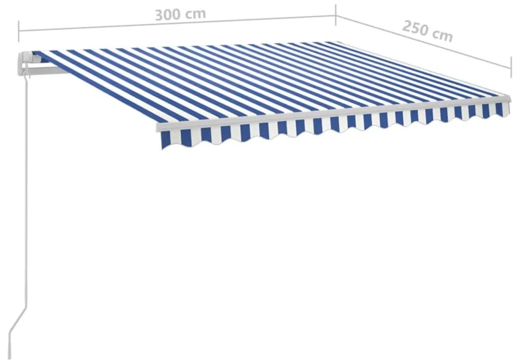 Τέντα Αυτόματη με LED &amp; Αισθητήρα Ανέμου Μπλε/Λευκό 3 x 2,5 μ. - Μπλε