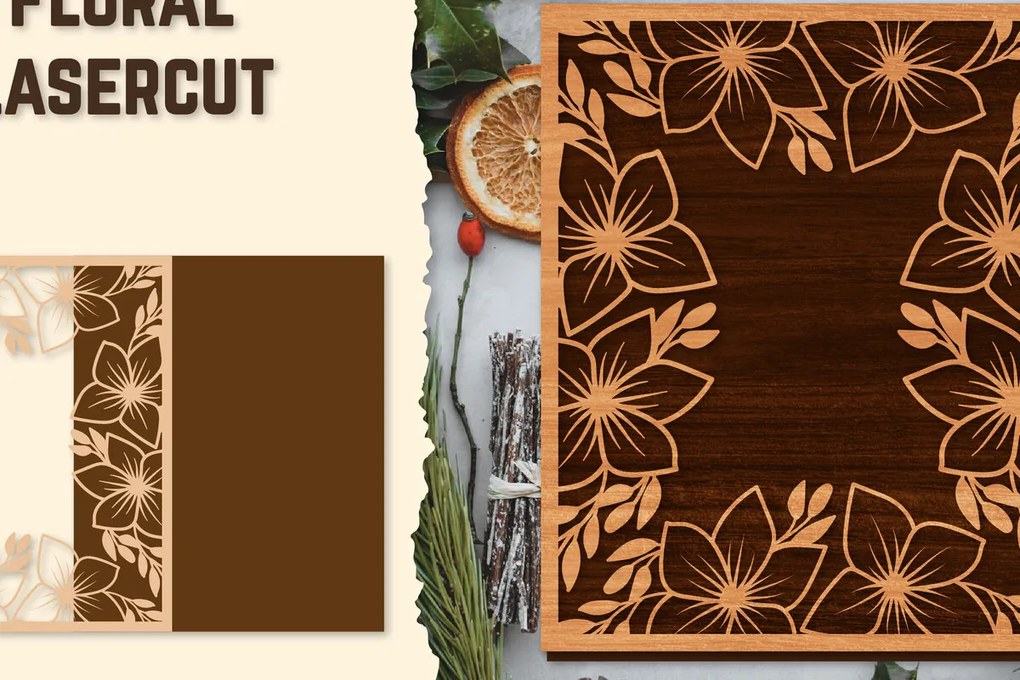 Intra απο ξύλο plywood  Χρώμα wenge 3mm-4mm πάχος - Κορνίζα Photo Floral Lasercut Δίασταση 20x25 cm INTRAFABR-108589203