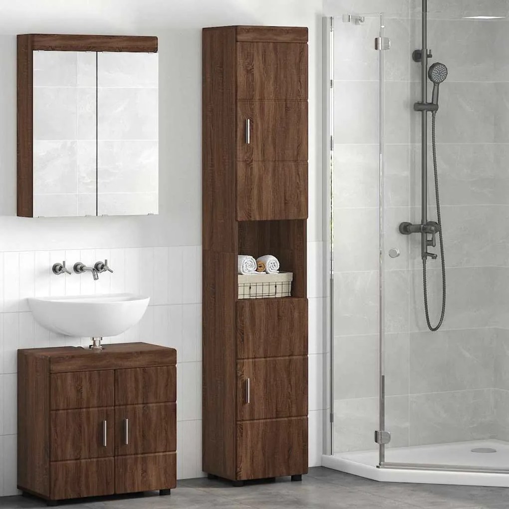 vidaXL Ντουλάπι Μπάνιου με πόρτα TULUM Καφέ δρυς 37 x 31.5 x 203 εκ