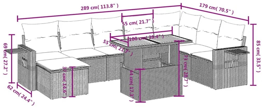 Σαλόνι Κήπου Σετ 9 τεμ. Μπεζ Συνθετικό Ρατάν με Μαξιλάρια - Μπεζ