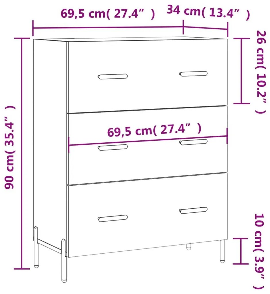 Ντουλάπι Γκρι Sonoma 69,5 x 34 x 90 εκ. από Επεξεργασμένο Ξύλο - Γκρι