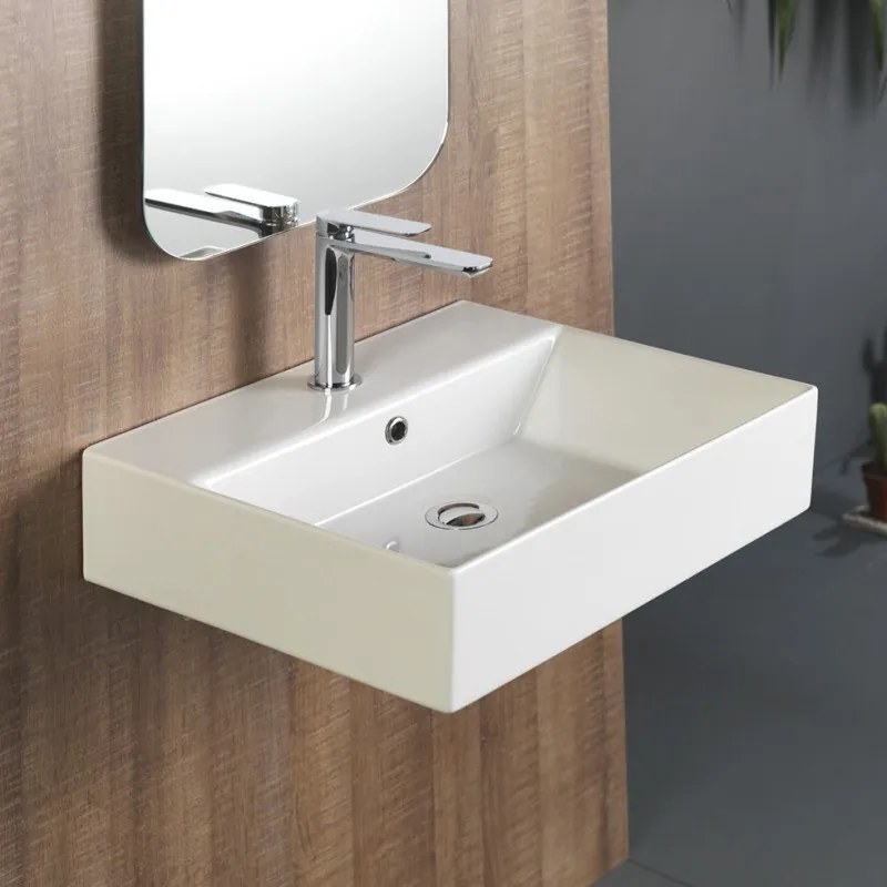 Bianco Ceramica Tetra N 32050 Λευκός Πορσελάνινος Νιπτήρας Μπάνιου Κρεμαστός ή Επιτραπέζιος ή Επικαθήμενος 50x42cm 32050-300