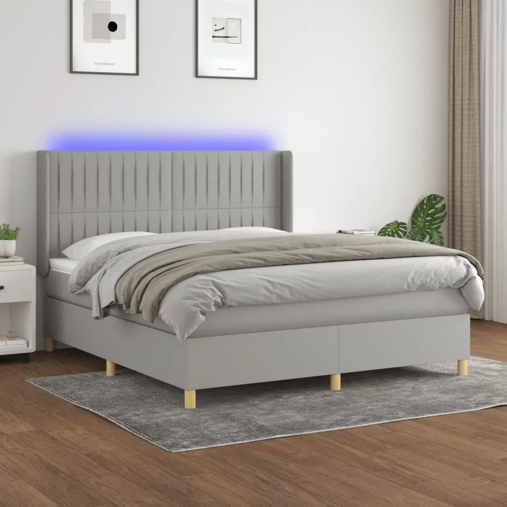 Κρεβάτι Boxspring με Στρώμα & LED Αν.Γκρι 180x200εκ. Υφασμάτινο