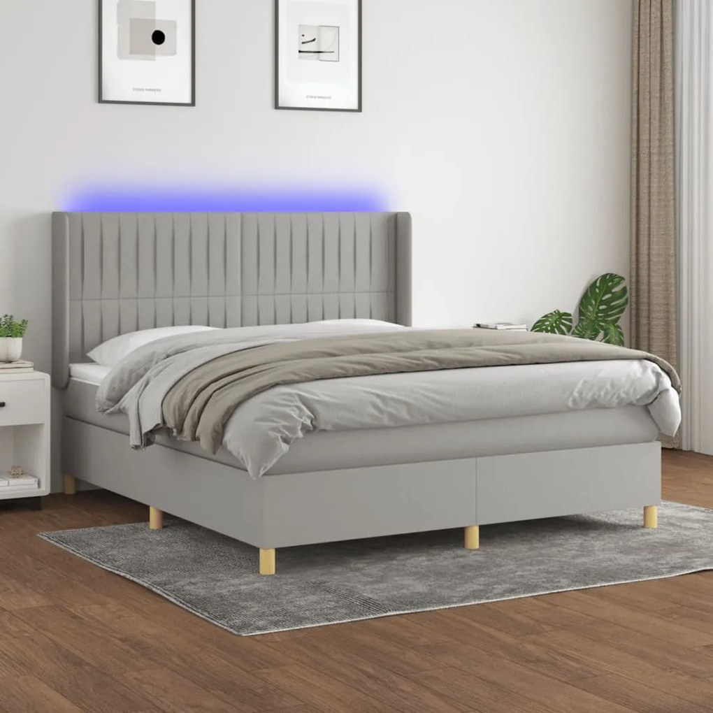 Κρεβάτι Boxspring με Στρώμα &amp; LED Αν.Γκρι 180x200εκ. Υφασμάτινο