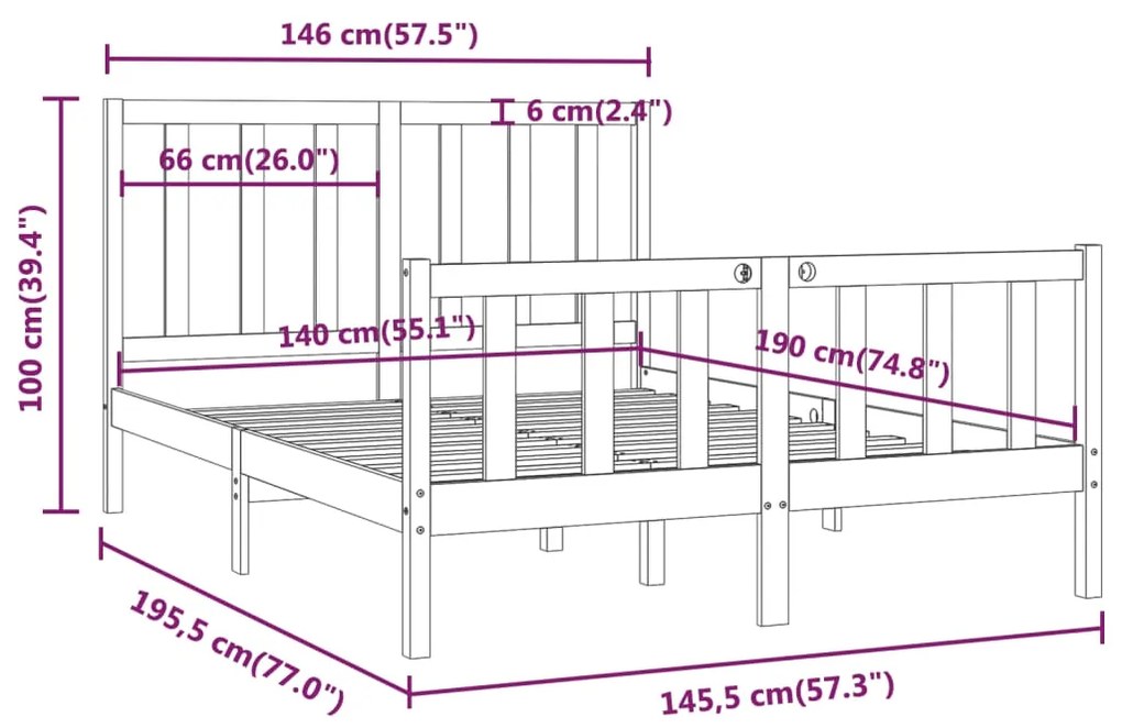 vidaXL Πλαίσιο Κρεβατιού Λευκό 140 x 190 εκ. από Μασίφ Ξύλο