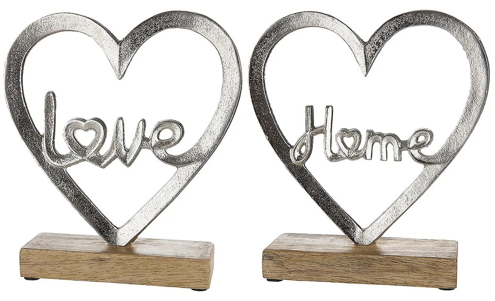 Διακοσμητικό ArteLibre Καρδιά 'Home/Love' Σε Βάση Ασημί Αλουμίνιο/Ξύλο 6x18x16cm Σε 2 Σχέδια-05160399