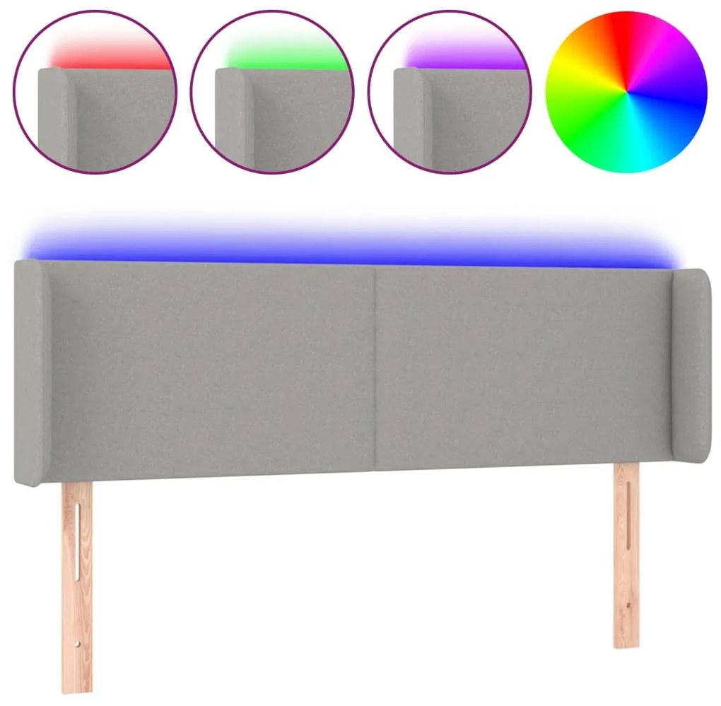vidaXL Κεφαλάρι Κρεβατιού LED Ανοιχτό Γκρι 147x16x78/88 εκ. Υφασμάτινο