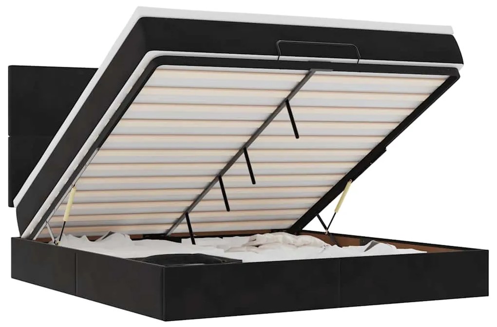 vidaXL Οθωμανικό κρεβάτι με στρώματα & LEDs Μαύρο 180x200cm Velvet