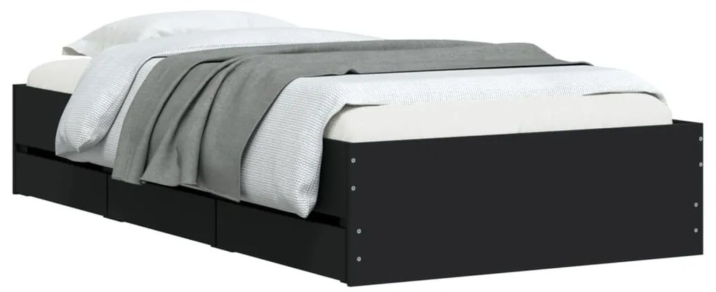 vidaXL Πλαίσιο Κρεβατιού με Συρτάρια Μαύρο 90x190 εκ. Επεξ. Ξύλο